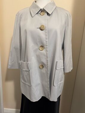 Michael Kors Pale Gray Single-Breasted Trench Coat with Patch Pockets
